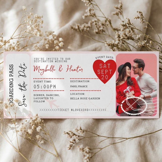 Invitation Valentine Airplane Boarding Pass Save The Date (Valentine Airplane Boarding Pass Save The Date Invitation)