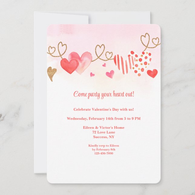 Invitation Valentine avec bordure de cœur  (Devant)