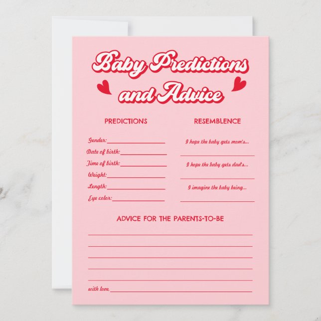 Invitation Valentine Baby Shower Predictions Game Card (Devant)