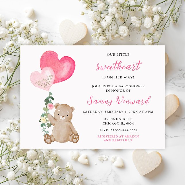 Invitation Valentine Bear Baby shower de coeur rose (Créateur téléchargé)