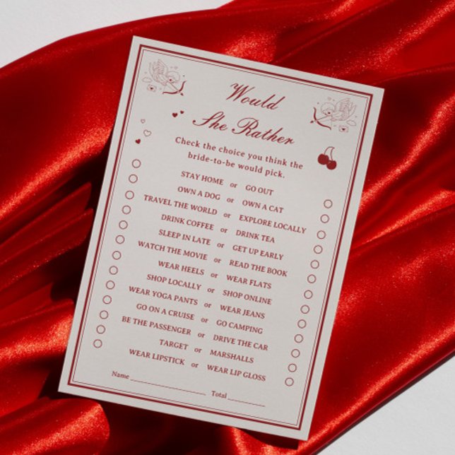 Invitation Valentine Bridal Shower Would She Rather Game Card (Créateur téléchargé)