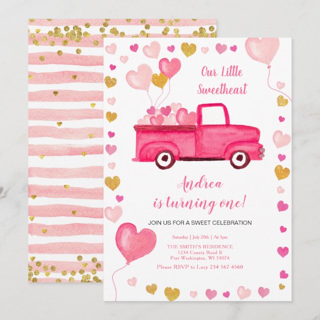 Invitation Valentine Car Heart Rose Anniversaire (Devant / Derrière)