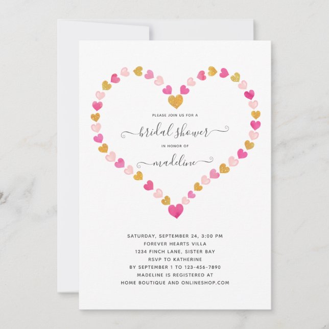 Invitation Valentine Coeur rose Fête des mariées amoureuse (Devant)