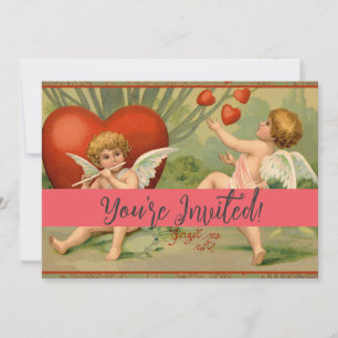 Invitation Valentine Cupids Love Antique Vintage