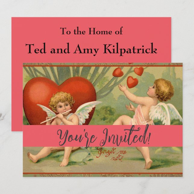 Invitation Valentine Cupids Love Antique Vintage (Devant / Derrière)