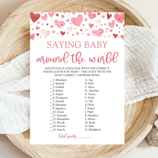 Invitation Valentine Dire Bébé Dans Le Monde Jeu (Watercolor Pink Red Hearts Valentine Sweetheart Girl Saying Baby Around The World Baby Shower Game)