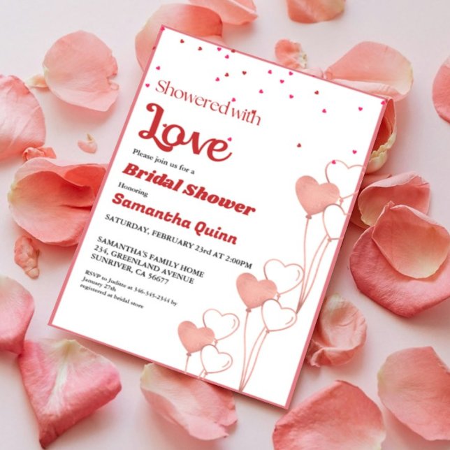 Invitation Valentine Fête des mariées de coeur rose et rouge (Créateur téléchargé)