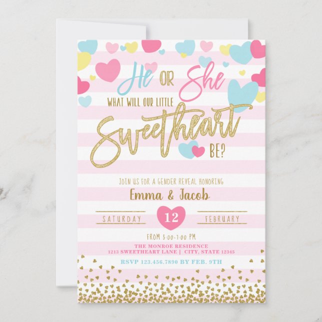 Invitation Valentine Genre Révéler Chéri Lui ou Elle (Devant)