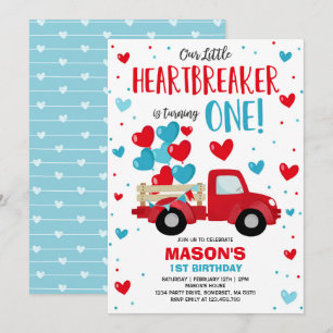 Invitation Valentine Heartbreaker 1er Anniversaire Red Blue T