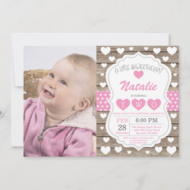 Invitation Valentine Little Sweetheart Deuxième 2e anniversai (Devant)