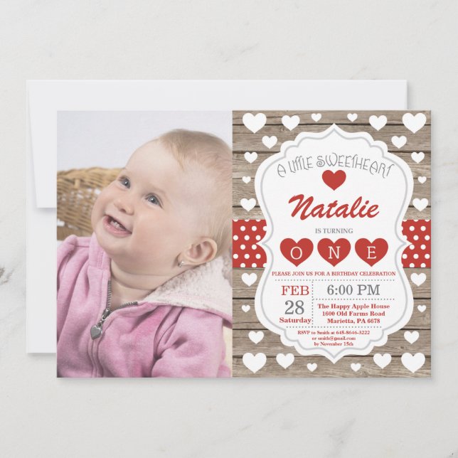 Invitation Valentine Little Sweetheart Premier 1er anniversai (Devant)
