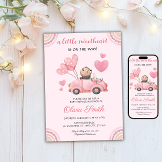 Invitation Valentine’s Day Sweetheart Pink Car Baby Shower