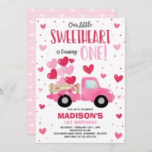 Invitation Valentine Sweetheart 1er anniversaire Camion rouge