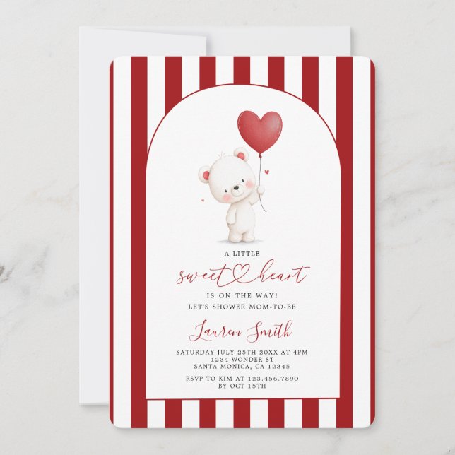 Invitation Valentine Sweetheart Teddy Bear Baby Shower (Devant)