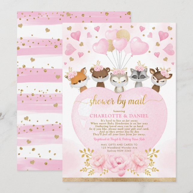 Invitation Valentines Baby shower de bois d'amour par la post (Devant / Derrière)