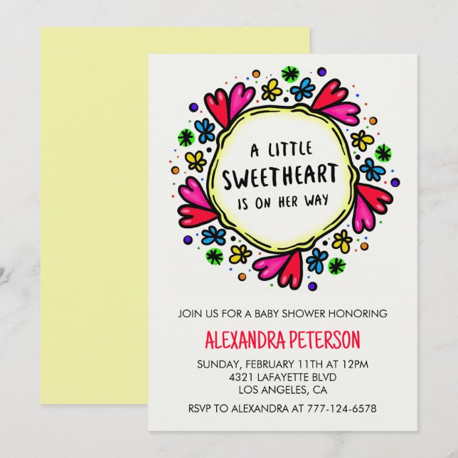Invitation Valentines baby shower de jour coeur lunatique (Devant / Derrière)