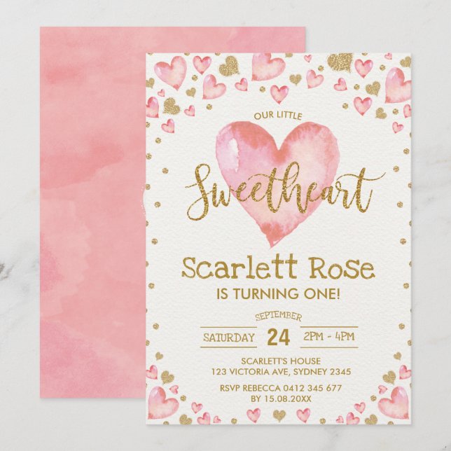 Invitation Valentines Coeurs amour 1er anniversaire Invitatio (Devant / Derrière)