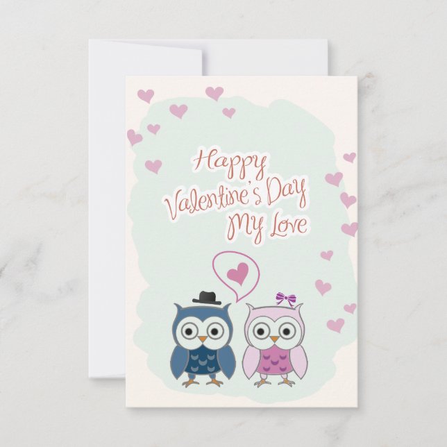 Invitation Valentine's Day Card Cute Owns Couple (Devant)