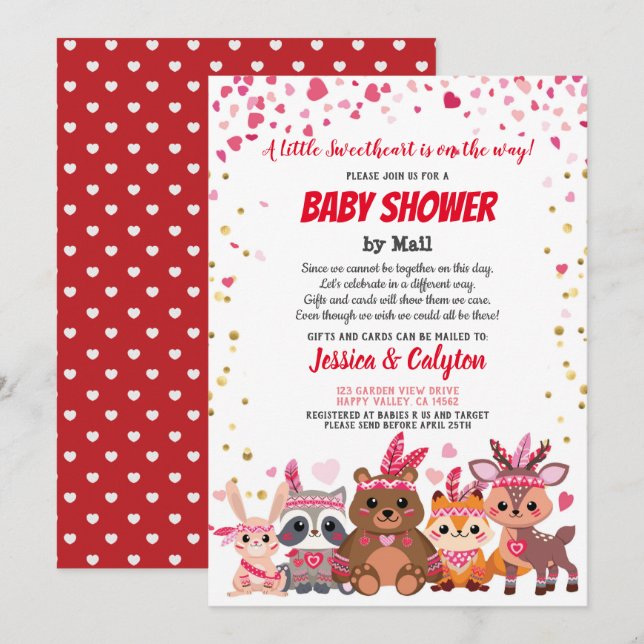 Invitation Valentines Day Sloth Girl Baby shower Par Mail Pin (Devant / Derrière)