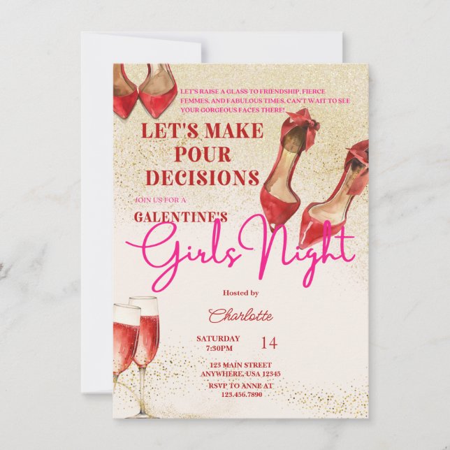 Invitation Valentines Filles Fête de nuit (Devant)