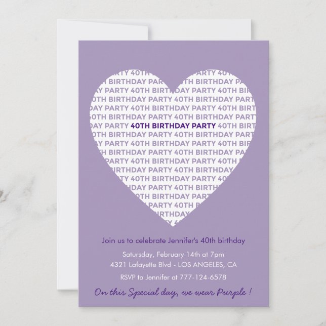 Invitation Valentines jour 40e anniversaire typographie Sweet (Devant)