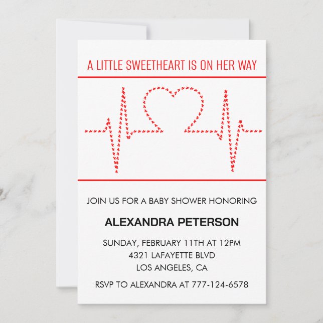 Invitation Valentines jour coeur baby shower battent rouge bl (Devant)