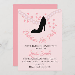 Invitation Valentines Jour Coeurs noirs roses talons