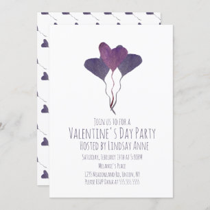 Invitation Valentines Jour de fête Coeur Aquarelle violet