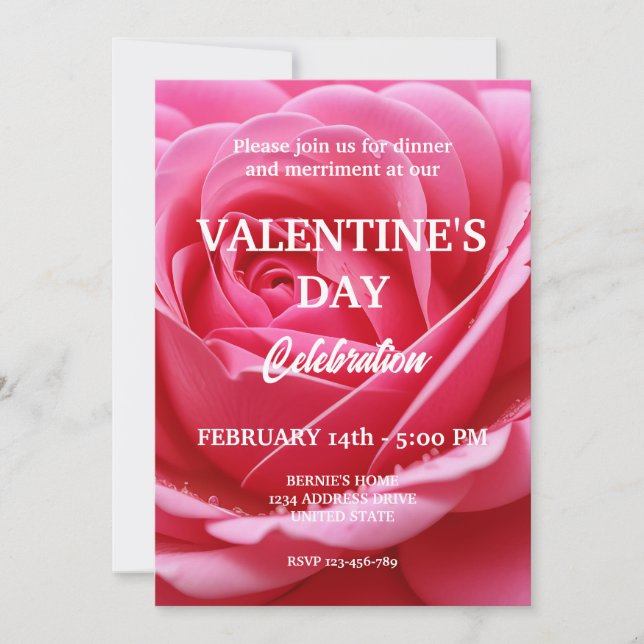 INVITATION VALENTINES JOURNÉE FÊTE AVEC ROSE ROUGE (Devant)