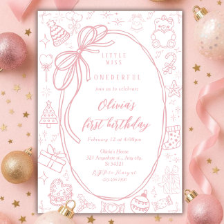 Invitation Valentines Pink Little Miss ONEderful 1st Birthday