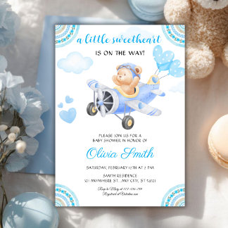 Invitation Valentines Sweetheart Blue Airplane Baby Shower