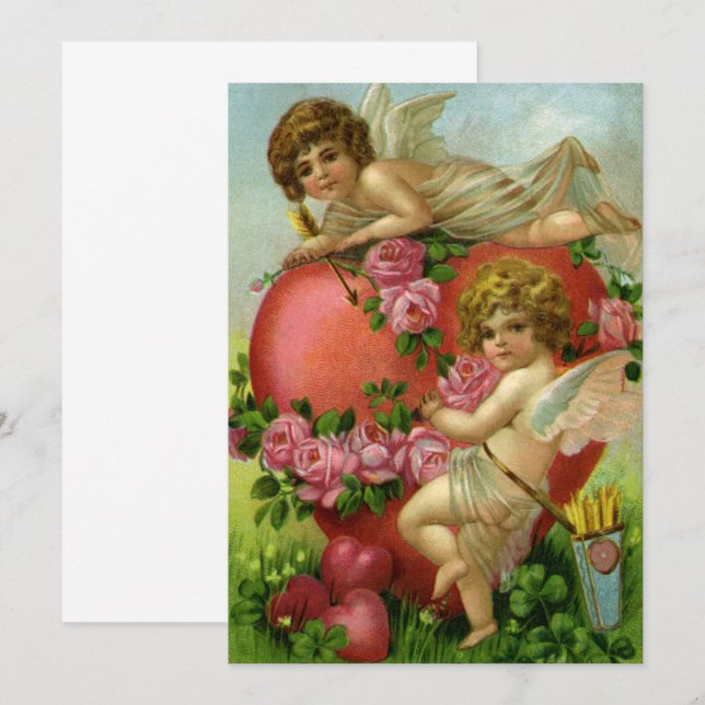 Invitation Valentines vintages Victoriennes Jour Cherub Invit (Devant / Derrière)
