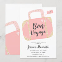 Valise bon voyage jaune or rose départ fête