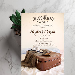 Invitation Valise Chapeau Rouge à Lèvres Fête de Retraite