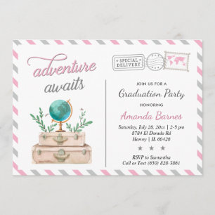 Invitation Valise de voyage Fête de fin d'études L'aventure a