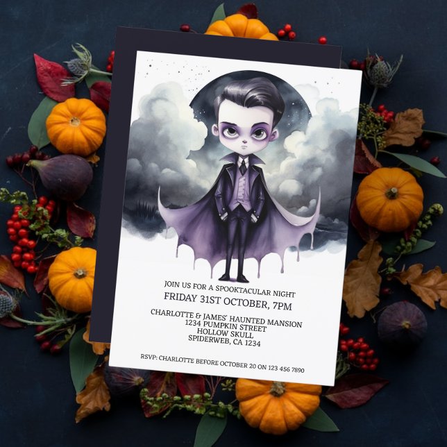 Invitation Vampire d'Halloween sous une Pleine lune (Halloween Cute Vampire Under a Full Moon Invitations from Ricaso. Halloween Party invites)