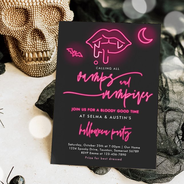 Invitation Vamps Et Vampires Neon Halloween Cocktail Party (Créateur téléchargé)