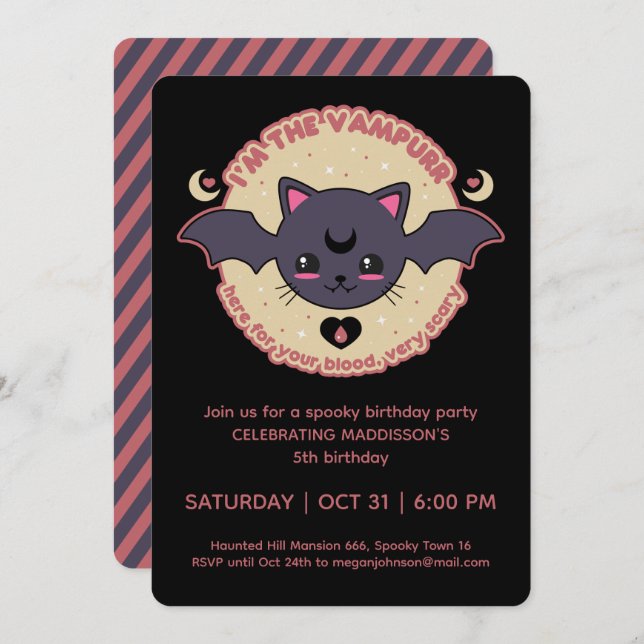 Invitation Vampurr Déplaisant Cute Halloween fête d'anniversa (Devant / Derrière)