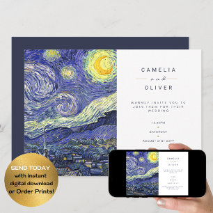 Invitation Van Gough Starry Nuit Mariage Inviter QR Code RSVP