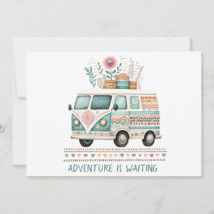 Invitation Van hippie avec des fleurs personnalisables