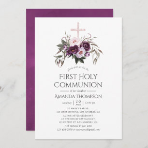 Invitation Vapeur profond Floral Première Communion sainte