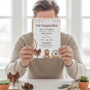 Invitation Vaquerito en Camino Baby shower espagnol cow-boy