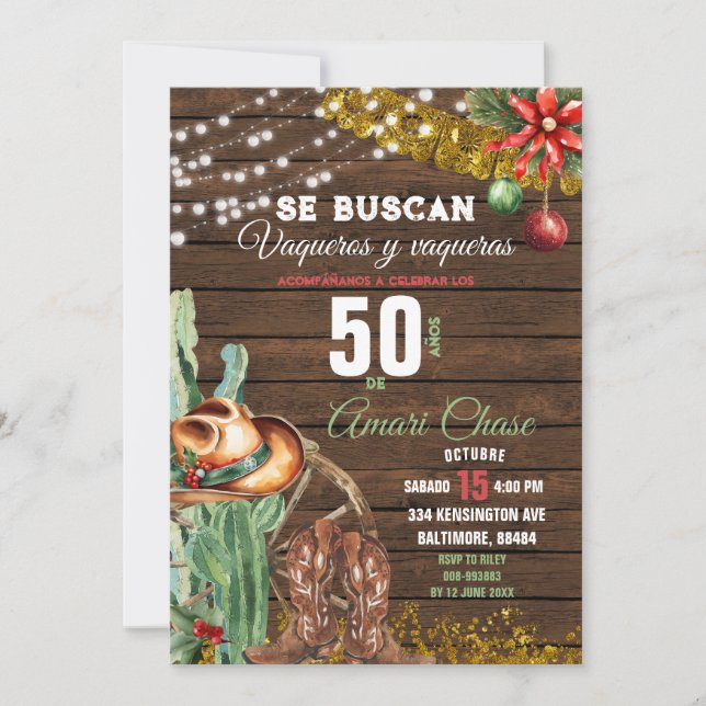 Invitation Vaquero Cactus Noël 50 Años Anniversaire (Devant)
