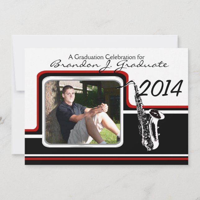 Invitation Varsity Band Saxophone Graduation Photo Rouge (Devant)