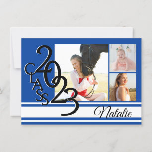 Invitation Varsity Blue 2023 Graduation Tri Photo