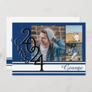Invitation Varsity Blue 2024 Graduation Tri Photo