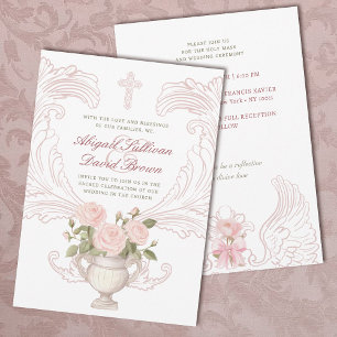 Invitation Vase de roses délicates mariage catholique