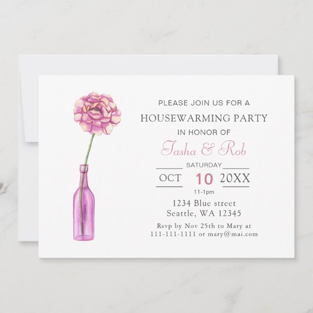 Invitation Vase de verre rose Peony Chauffage ménager (Devant)