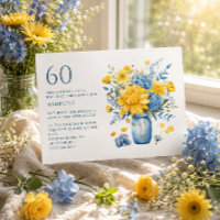 Vase Fleurs Jaunes Bleues 60e Anniversaire