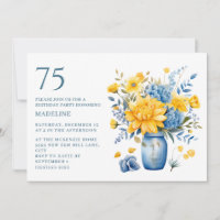 Vase Fleurs Jaunes Bleues 75e Anniversaire